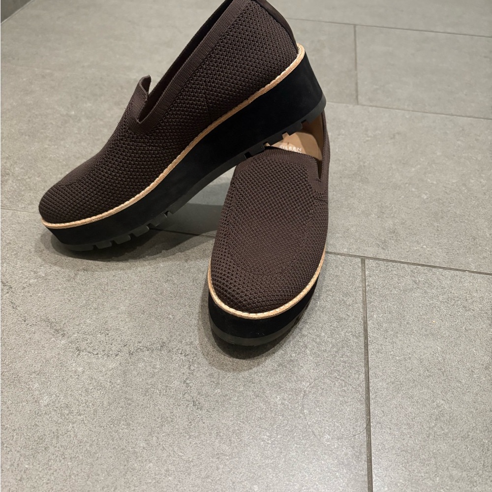 Eileen Fisher Brown Platform Slip-On Shoes